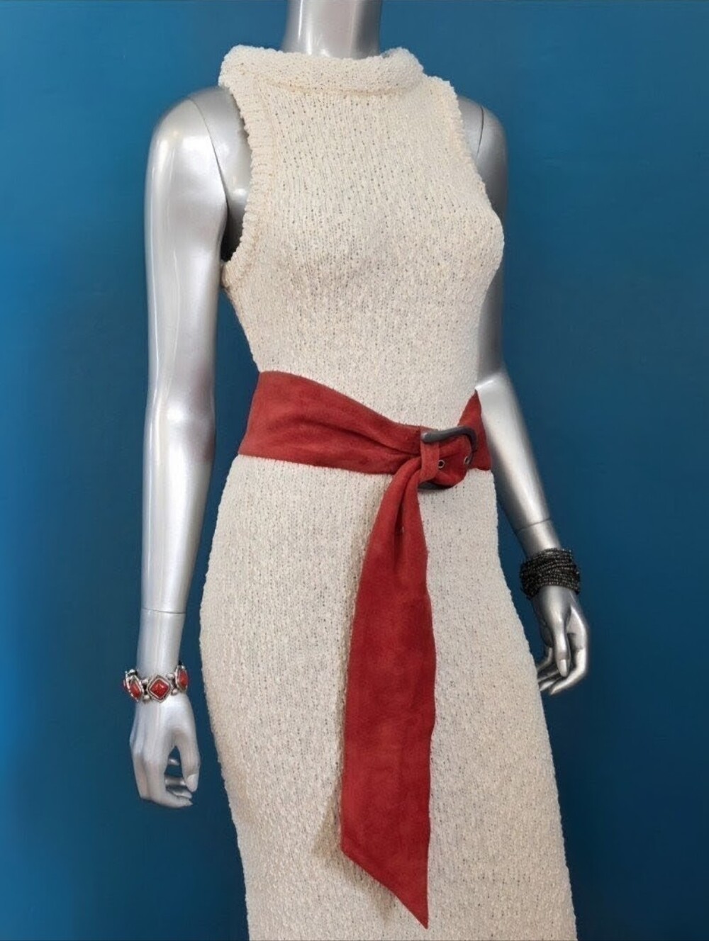 ๐๏ธ๐ ARRANGE Boucle Open Knit Racer Neckline Maxi Dress in Off White // (NWT) - Picture 10 of 16